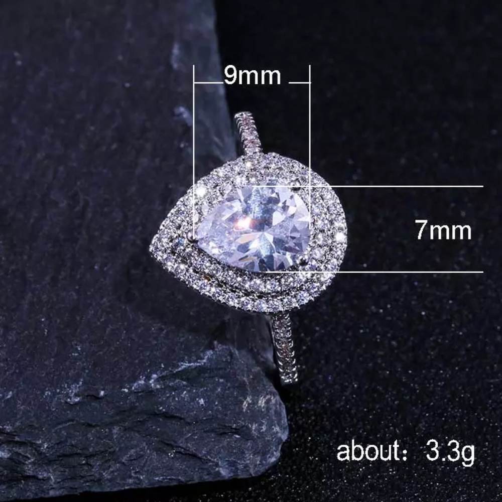 New Pear 925 Sterling Silver Micro Paved Zircon Ring - Picture 8 of 8